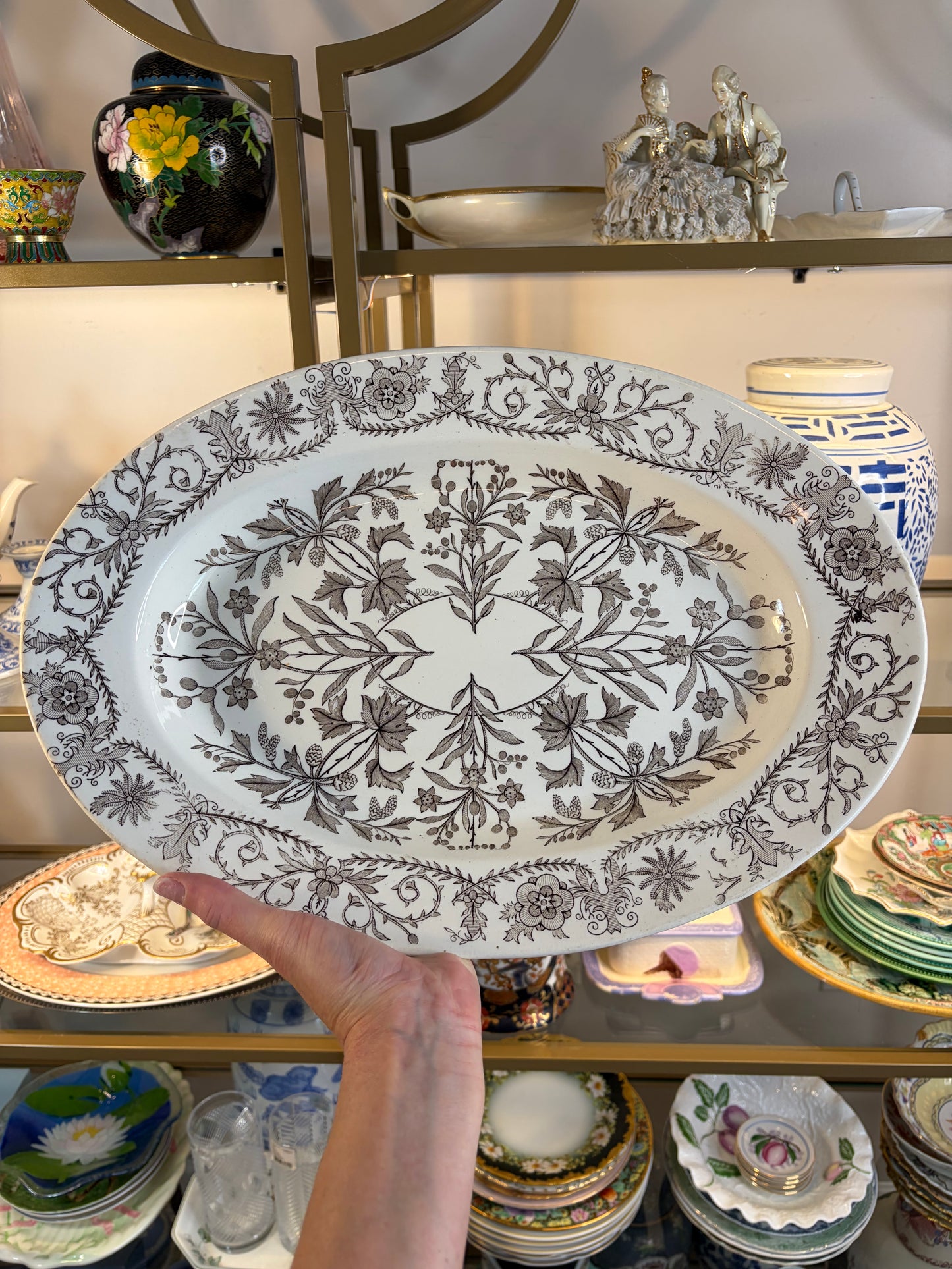 Reserved! Stunning brown transferware floral platter!