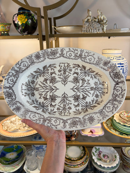 Reserved! Stunning brown transferware floral platter!