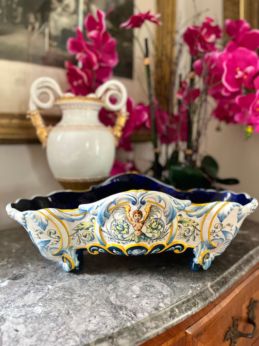 Exceptional Large Antique Ginori Renaissance Revival Majolica Vasque | Italian Faience Centerpiece