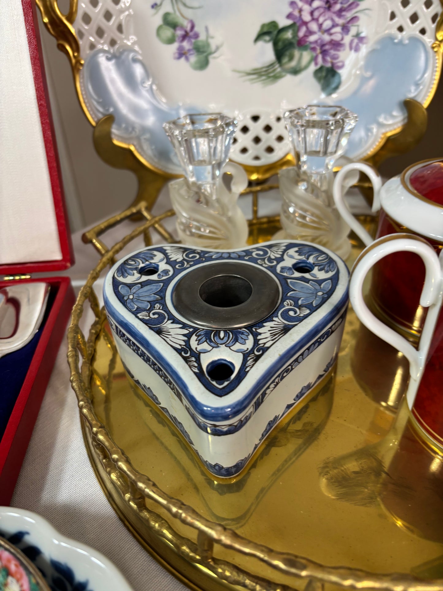 Delft Williamsburg Reproduction blue and white heart inkwell!