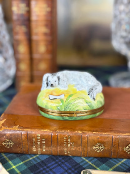 Vintage French Limoges Porcelain English Setter Dog Hinged Trinket Box | Hand Painted | 3.5” W