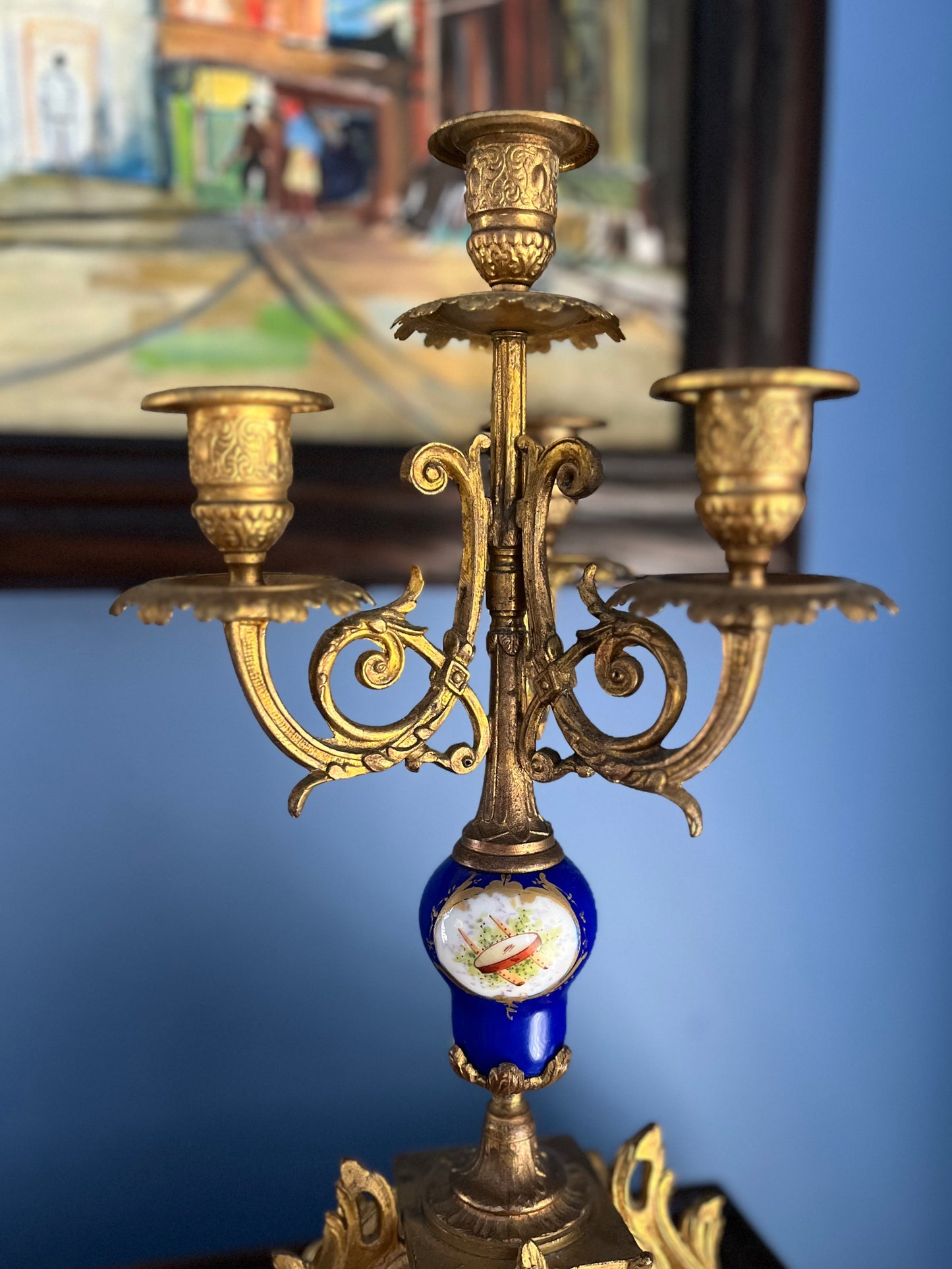 Stunning Pair Of 19th C French Sevres Style Porcelain Gilded 4 Arm Candelabra - Repaired Priced Accordingly Display Beautifully