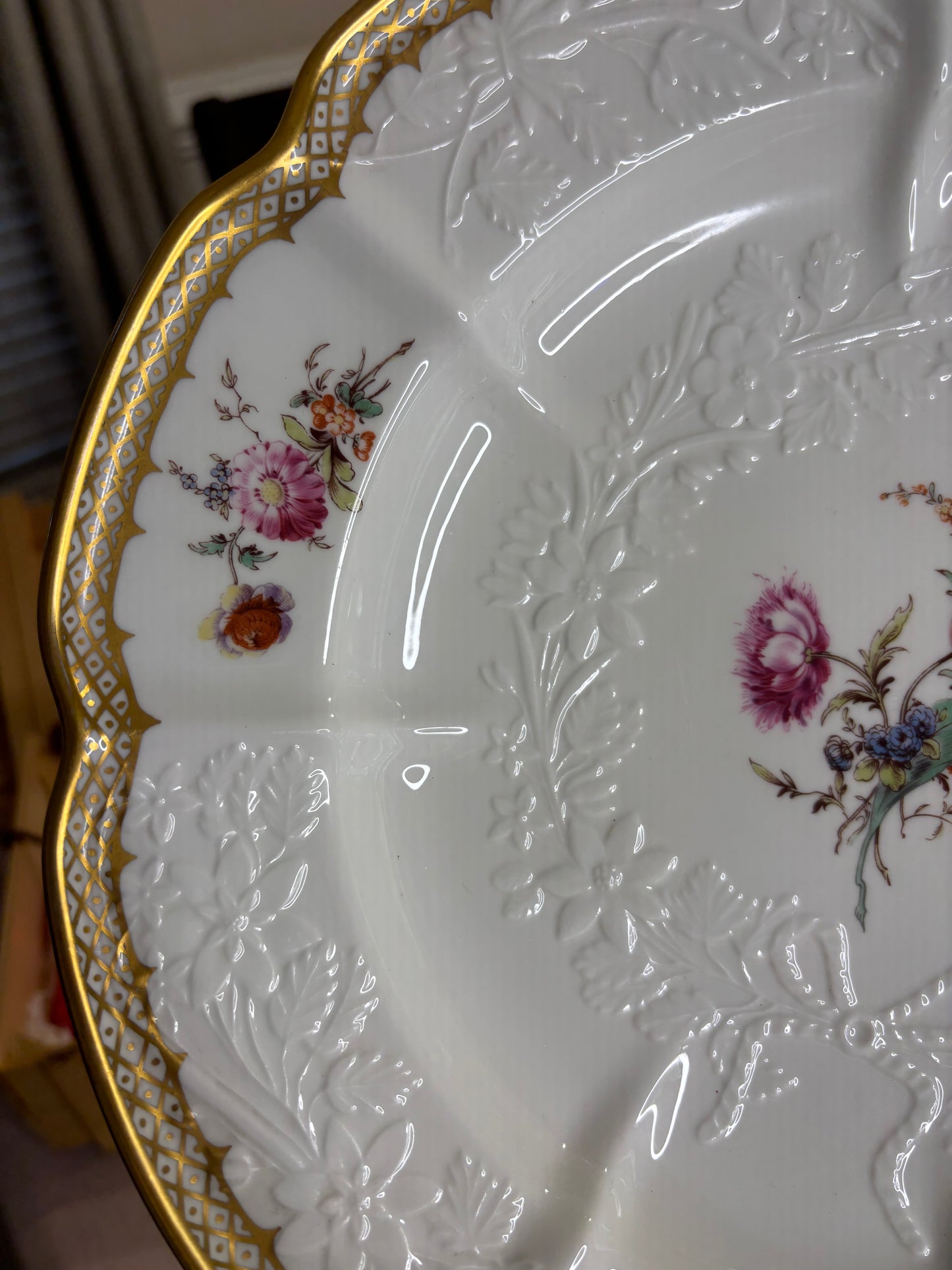 Gorgeous Lenox Smithsonian platter with florals, bow, and gold rim!