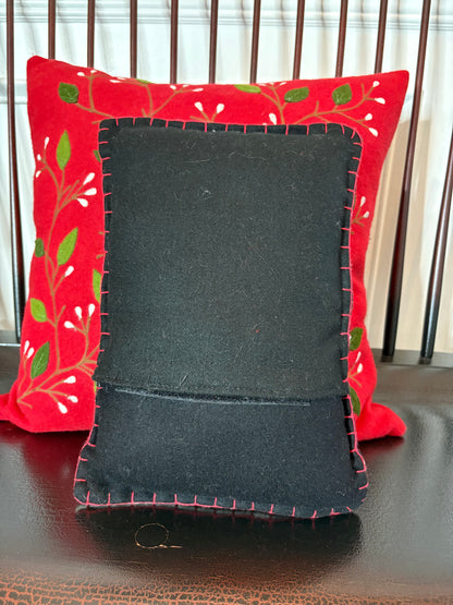 Embroidered Felted Pillow Santa Holding a Tree