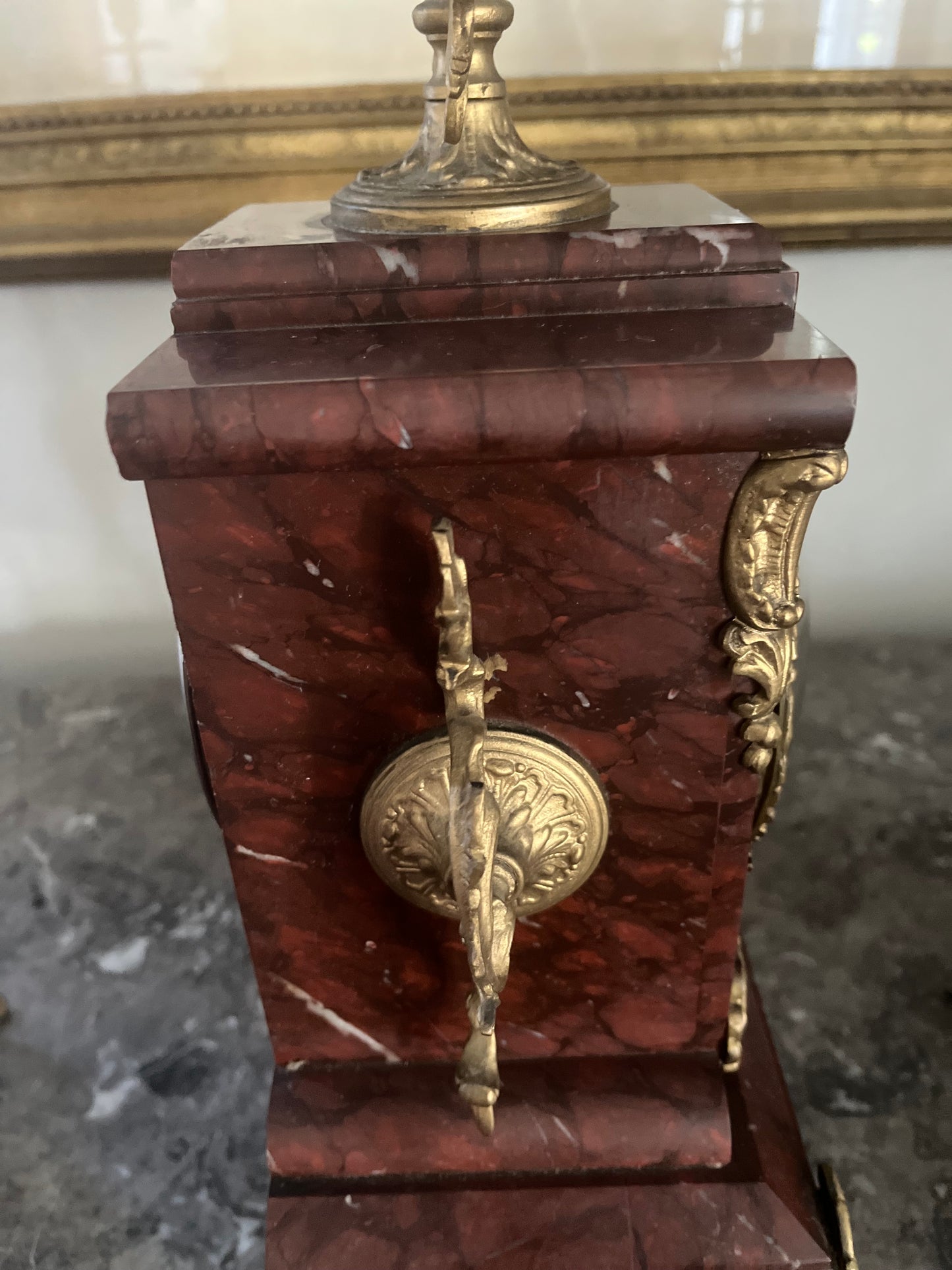 Exceptional Antique Rococo S. Marti France Rouge Griotte Marble And Bronze Ormulu Mantle Clock Circa 1860-1870