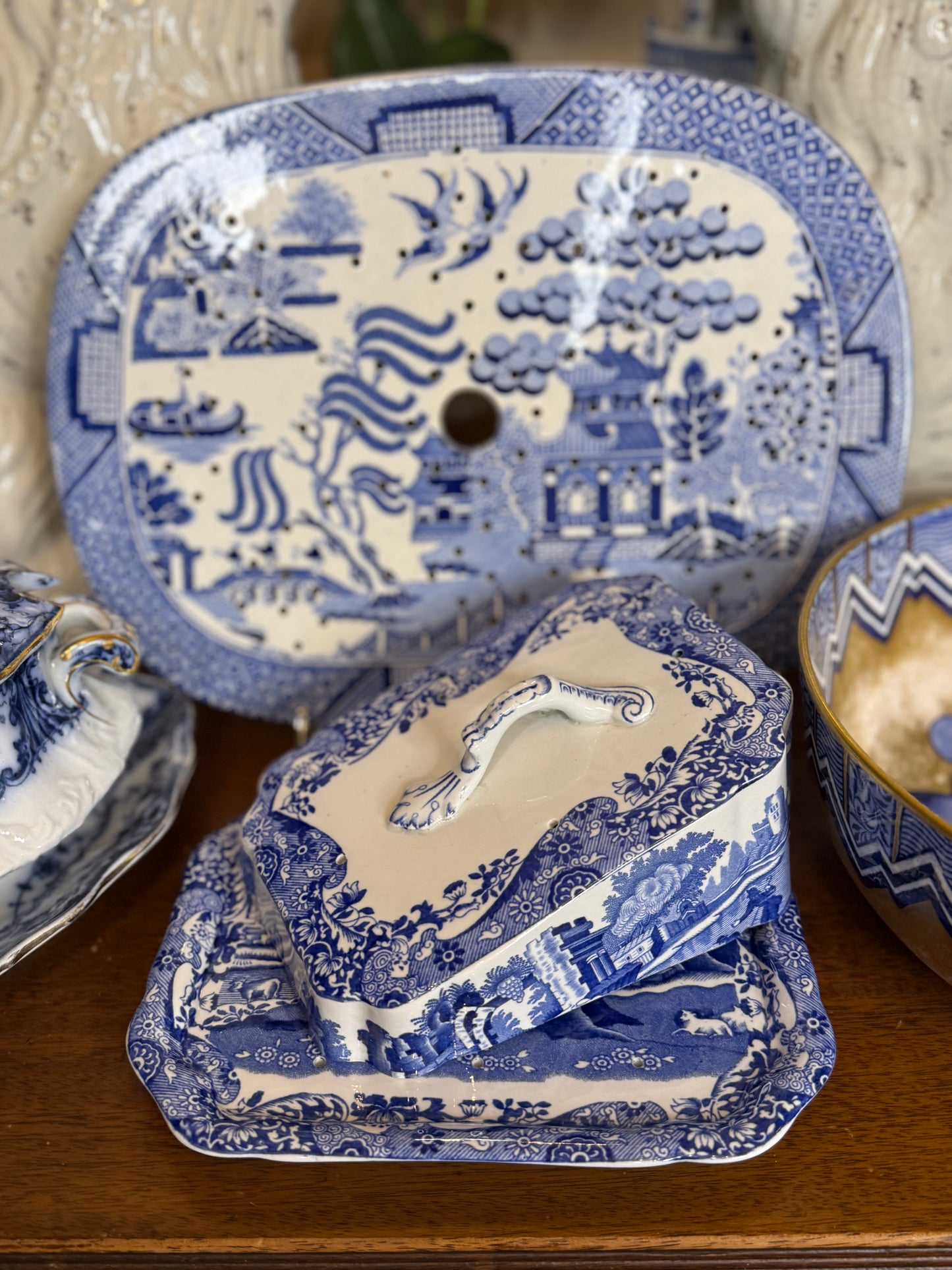Pristine! Antique Copeland Spode “Blue Italian” Cheese Dish & Cover, c.1920 – English Transferware - DA4284