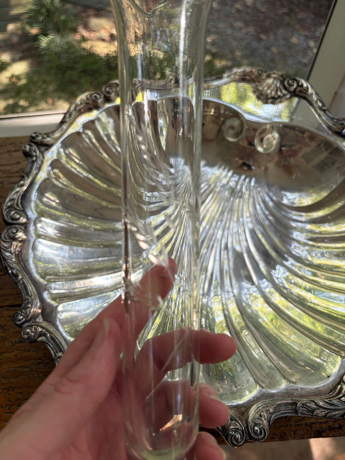Sterling Webb bud vase with etched design and fluted rim!