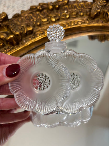 Stunning Lalique Double Flower perfume bottle with clear and satin finish!  In excellent condition! Measures 3 3/4” tall. Marked Lalique France on bottom.