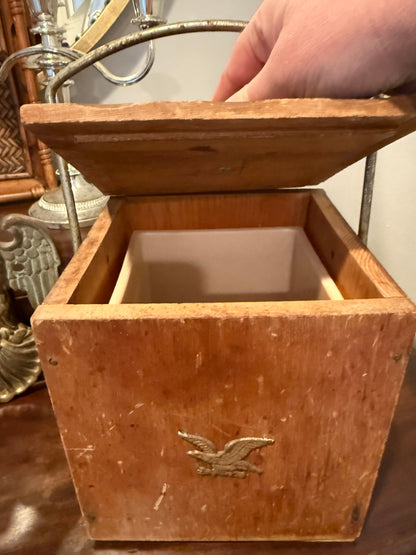 Vintage Wood Ice Box with Brass Eagle & Liner