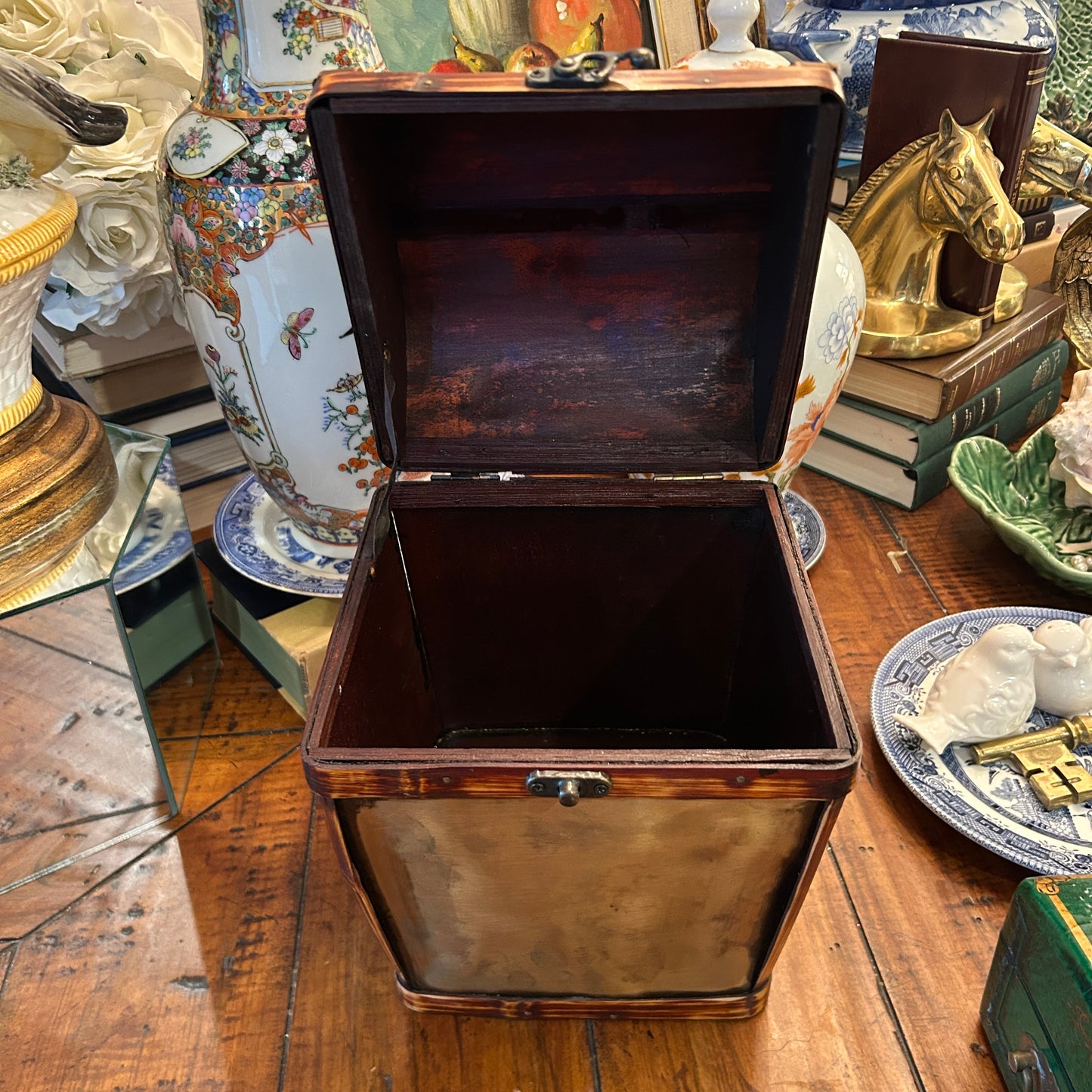 Chic Rustic brass and burnt bamboo storage chest trunk