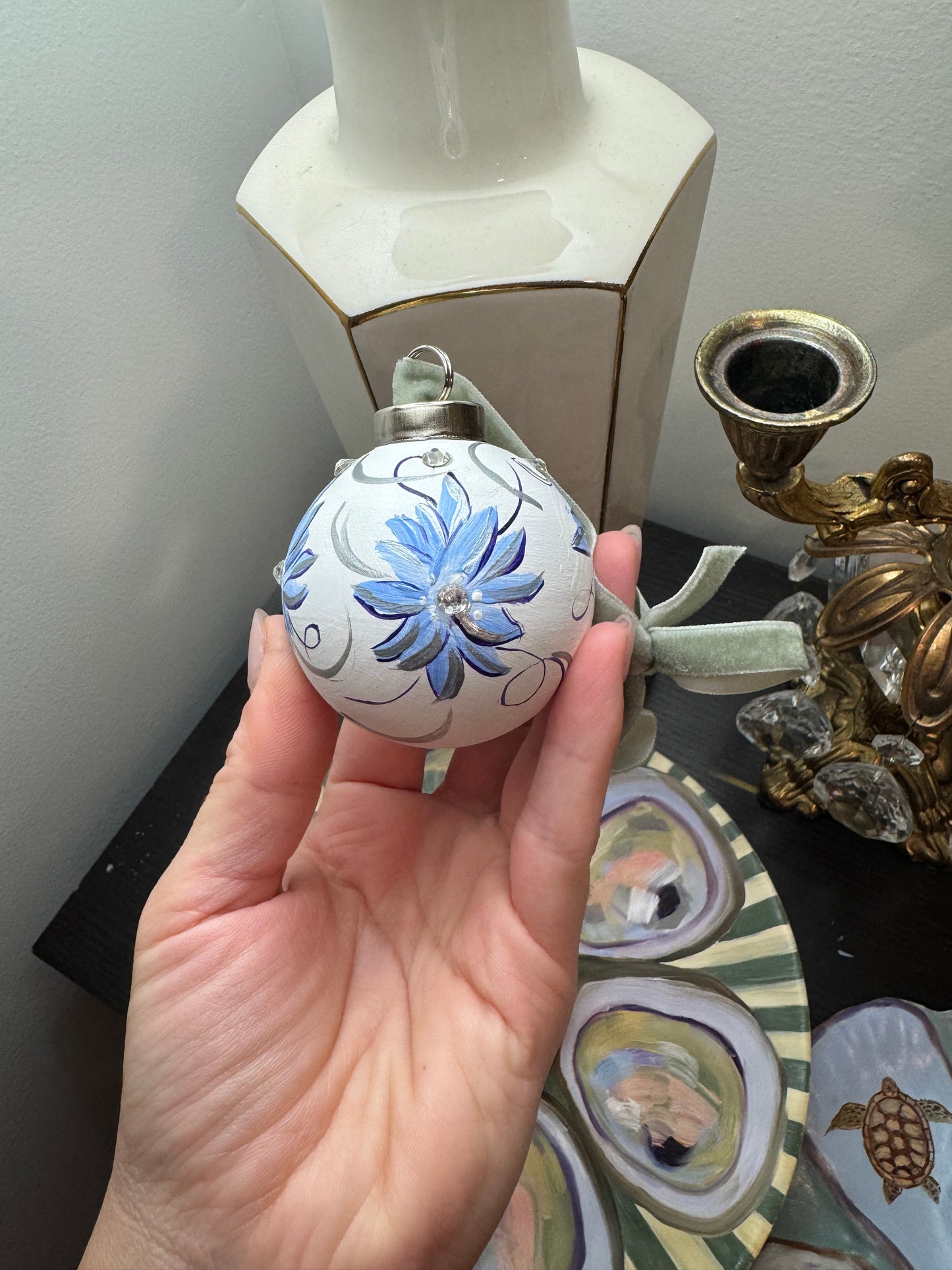 Reserved beautiful hand painted porcelain ornament ￼