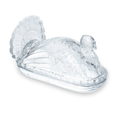 Crystal Turkey Covered Butter Box | Thanksgiving Harvest Dish with Lid | Dimensions: 6.89 X 3.54 X 4.33"