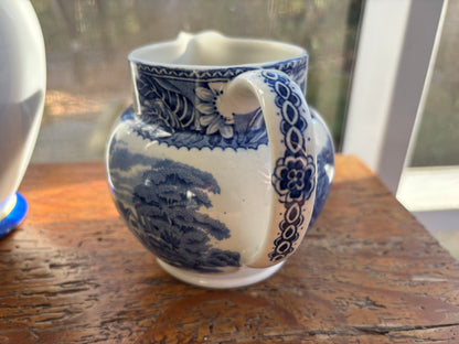 Vintage Wood & Sons “Woodland” blue and white transferware pottery pitcher!