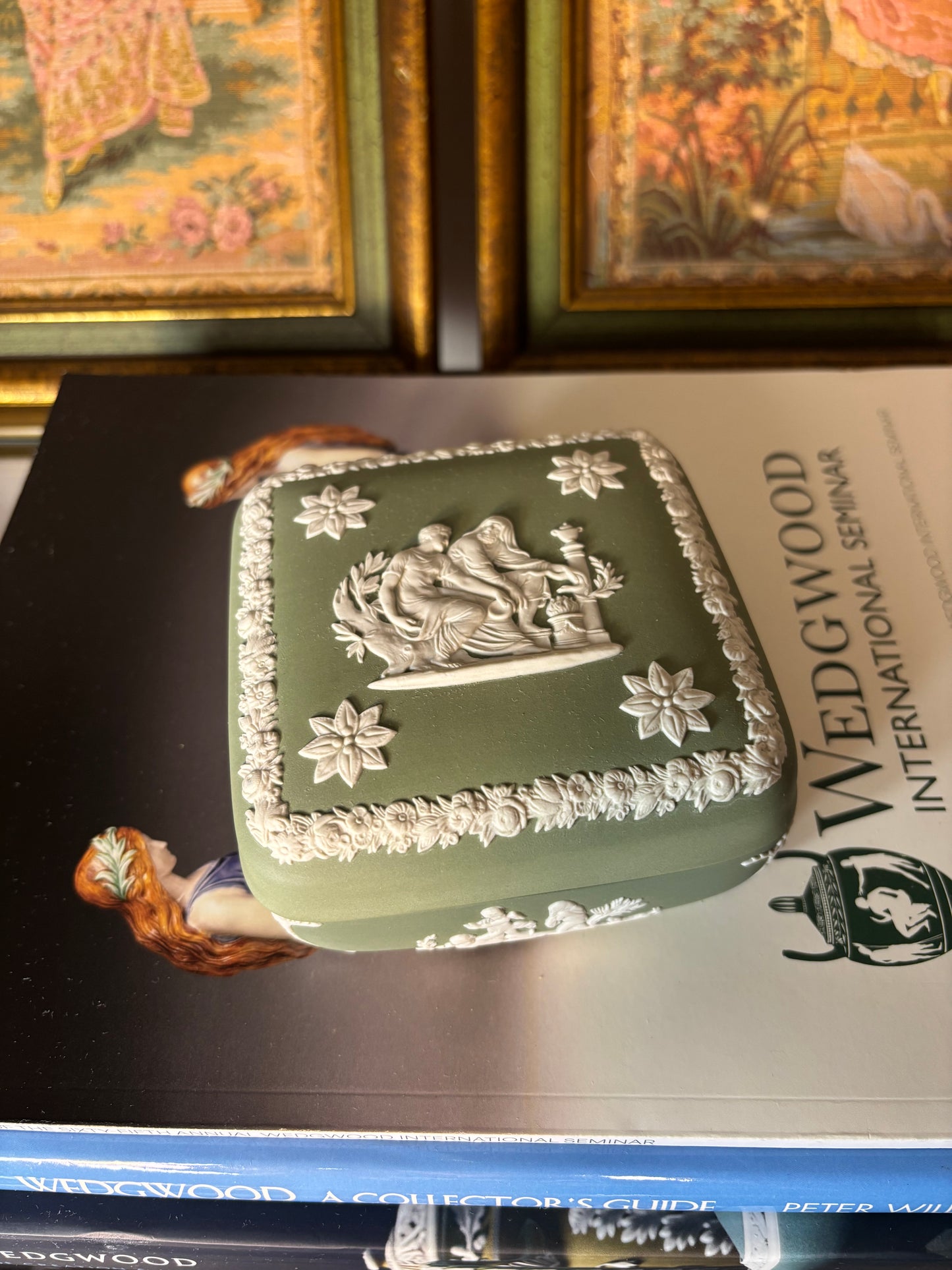 Wedgwood Jasperware Green square trinket box!