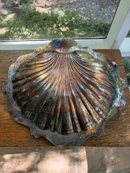 Stunning English silver extra large shell serving platter!