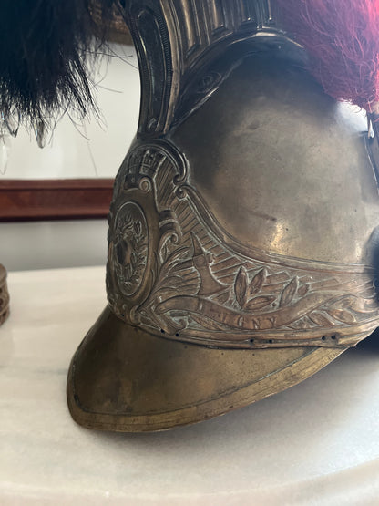 Striking 19th-Century French Sapeurs-Pompiers Ceremonial Helmet — Digny Fire Brigade — Original Horsehair Plume