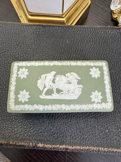 Wedgwood sage green and white rectangular lidded trinket box