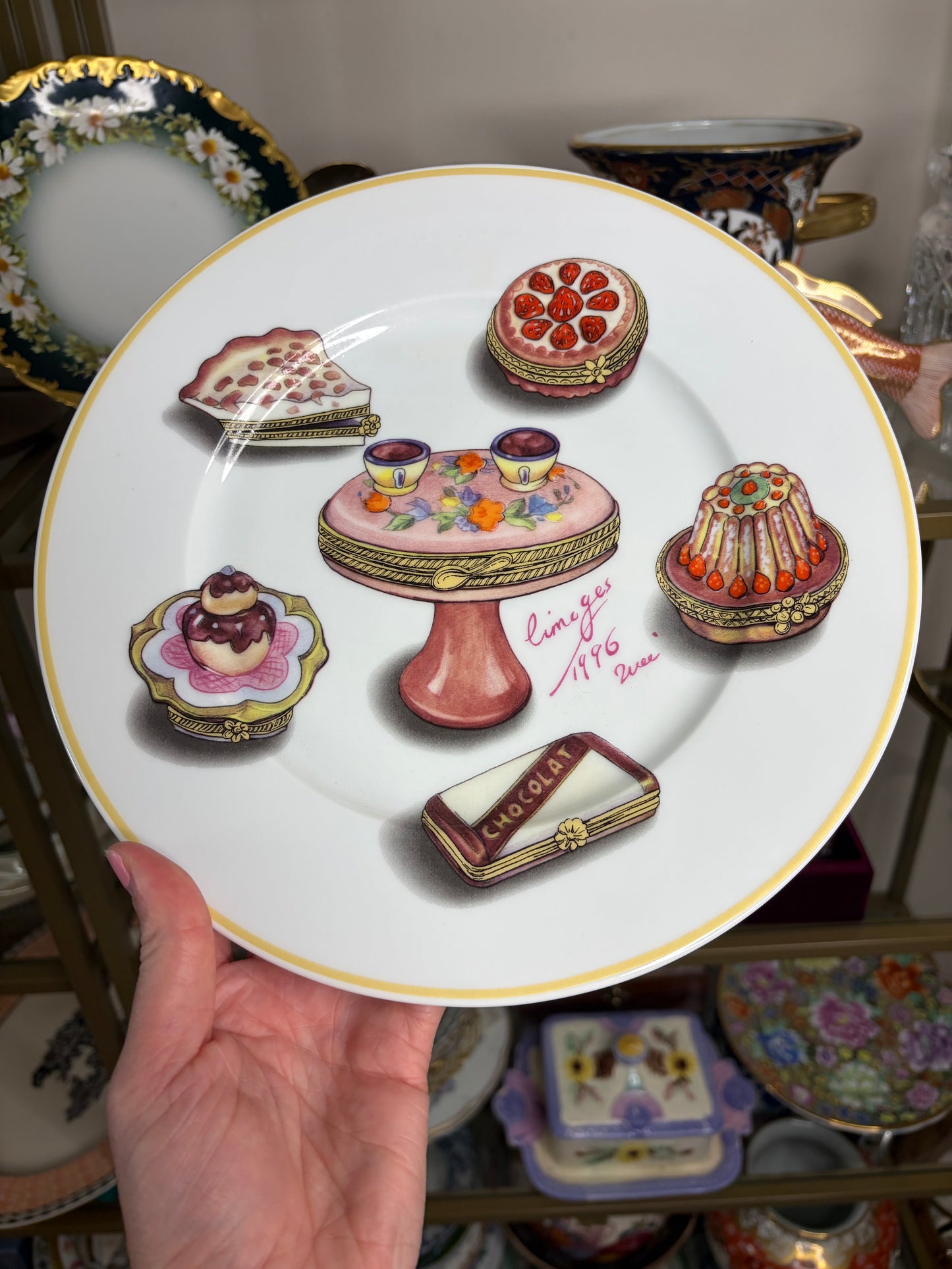 Sweetest 1996 Email de Limoges decorative plates set of 3!