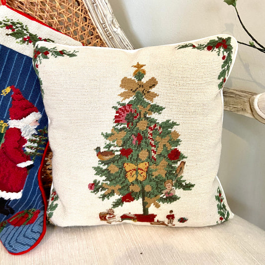 Vintage needlepoint custom  Christmas Tree pillow