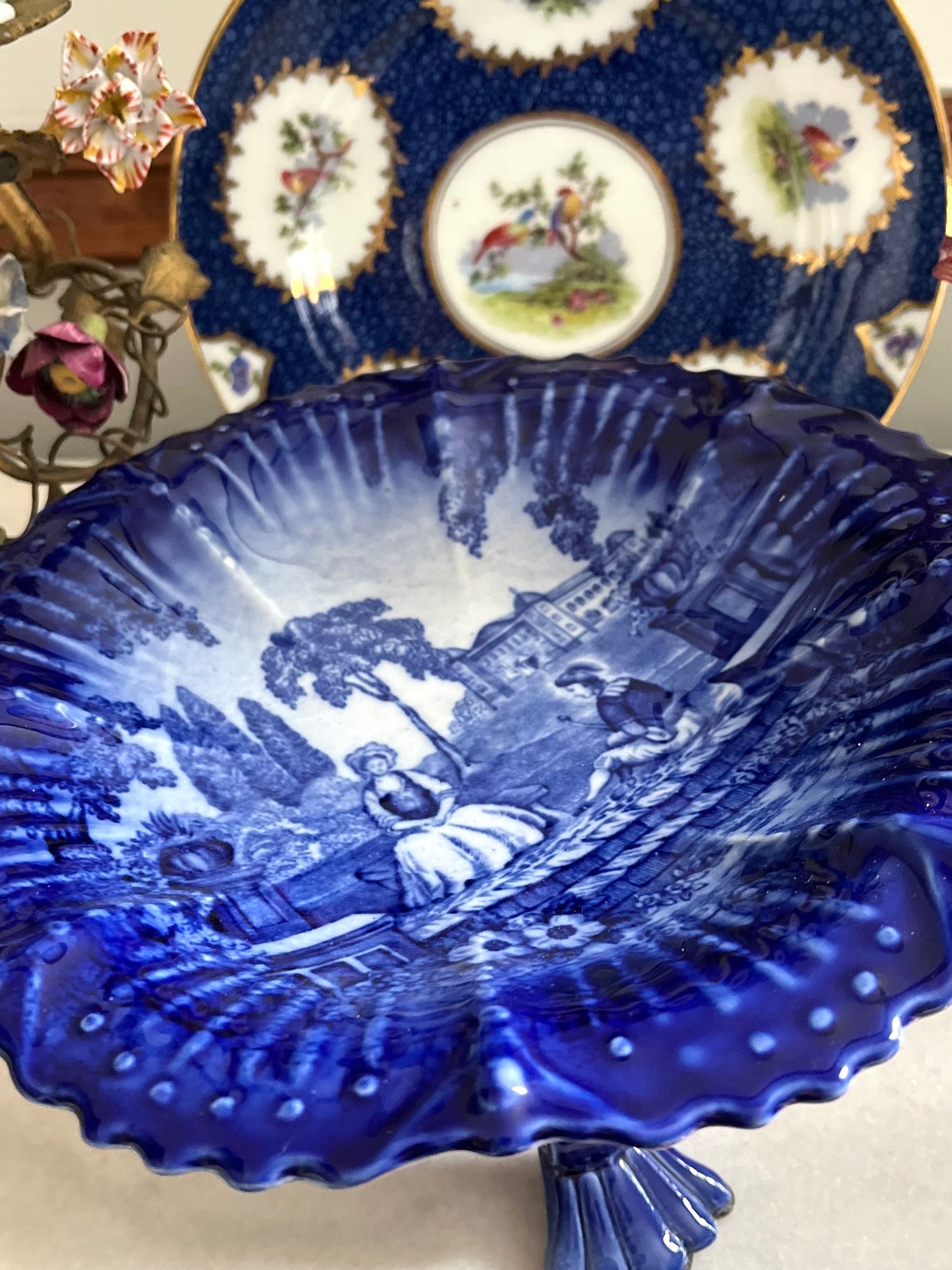 RESERVED - SANDEEALICEE - Live 7/7 Antique Victoria Ware Flow Blue Pedestal Compote | Ironstone Tazza, England Circa 1900-1925