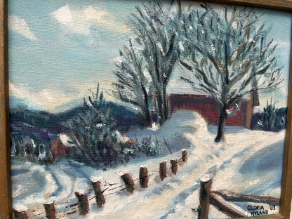 Lovely original signed and framed painting of snowy cabin scene!