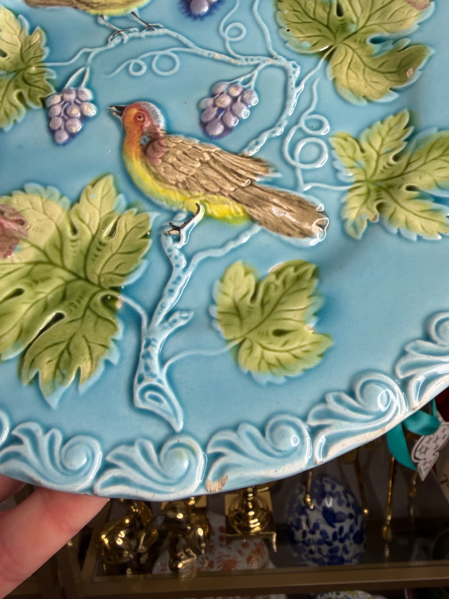 Antique majolica bird plate!