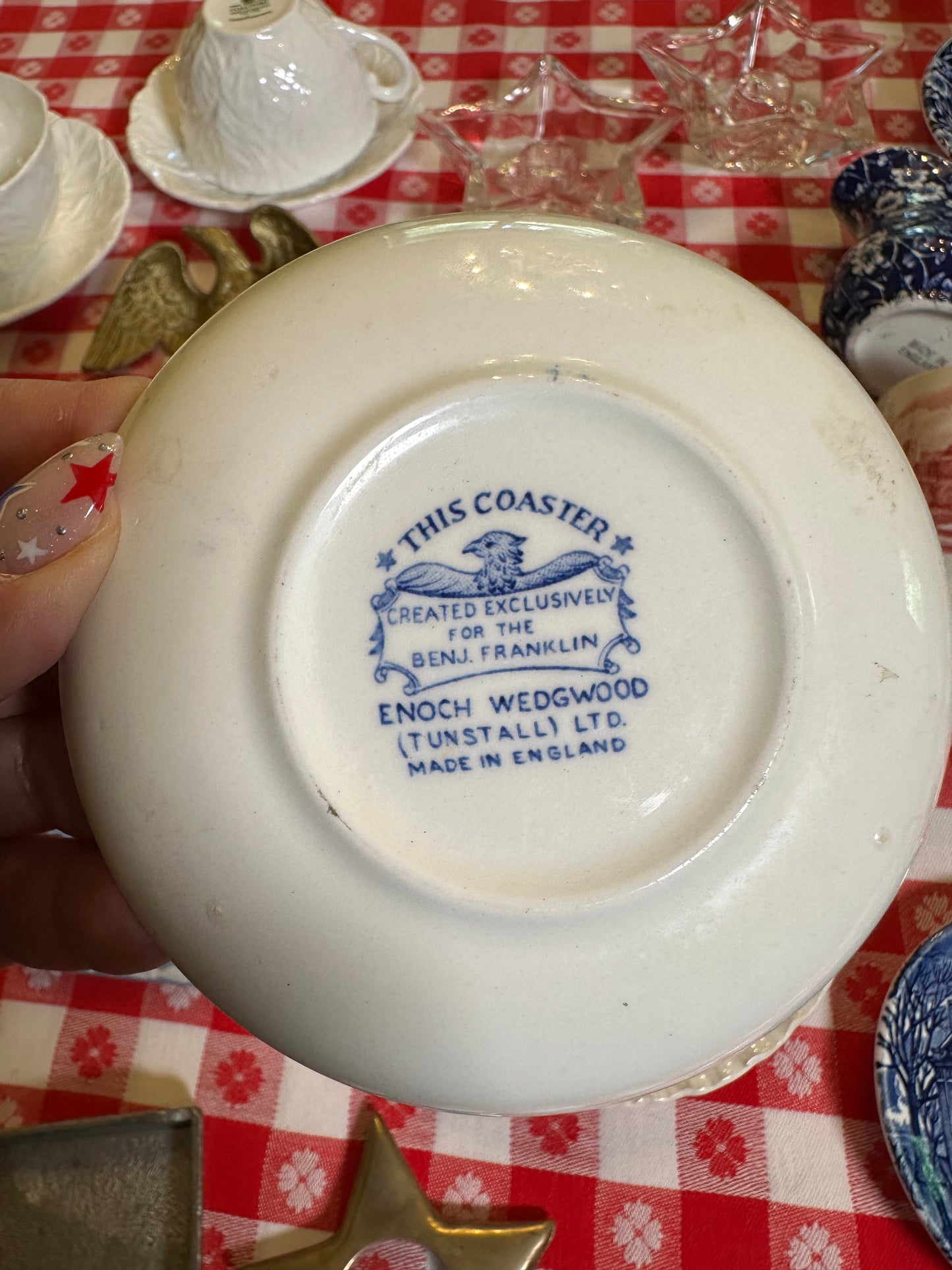 Liberty Blue Benjamin Franklin Commemorative Coaster/Butter Pat | Bicentennial Transferware