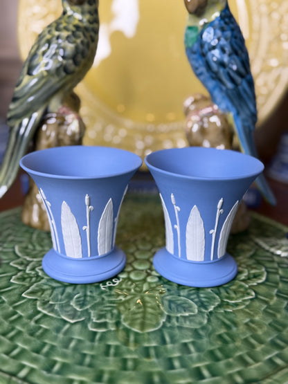 Live 6/5 - wedgwood pair, post vases, leaves in LILAC BLUE