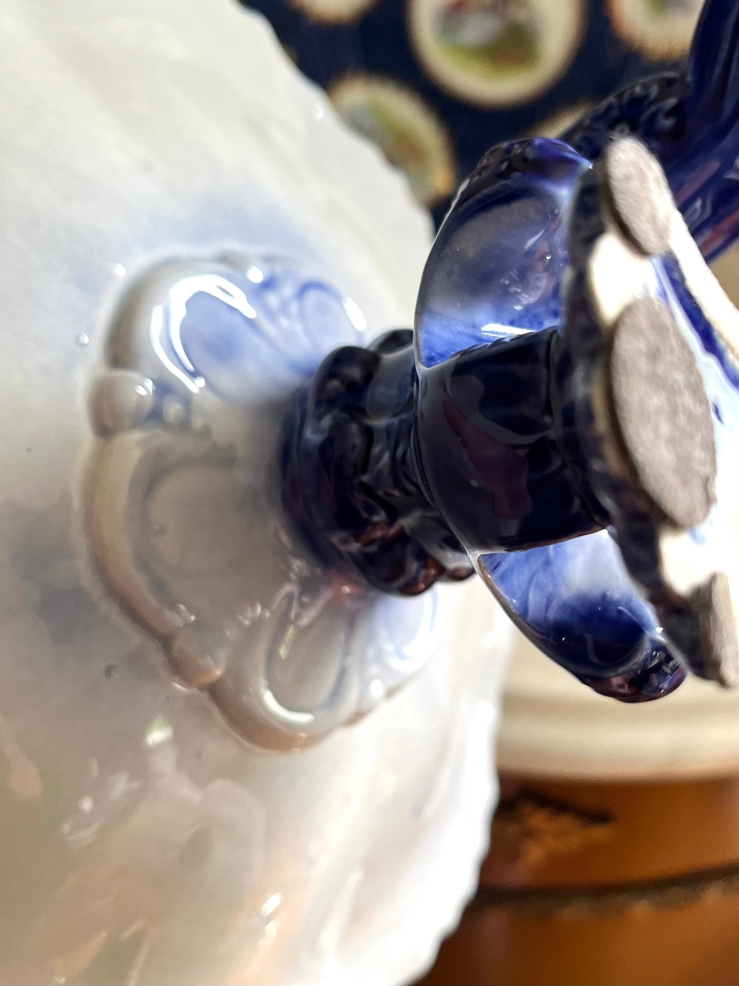 RESERVED - SANDEEALICEE - Live 7/7 Antique Victoria Ware Flow Blue Pedestal Compote | Ironstone Tazza, England Circa 1900-1925