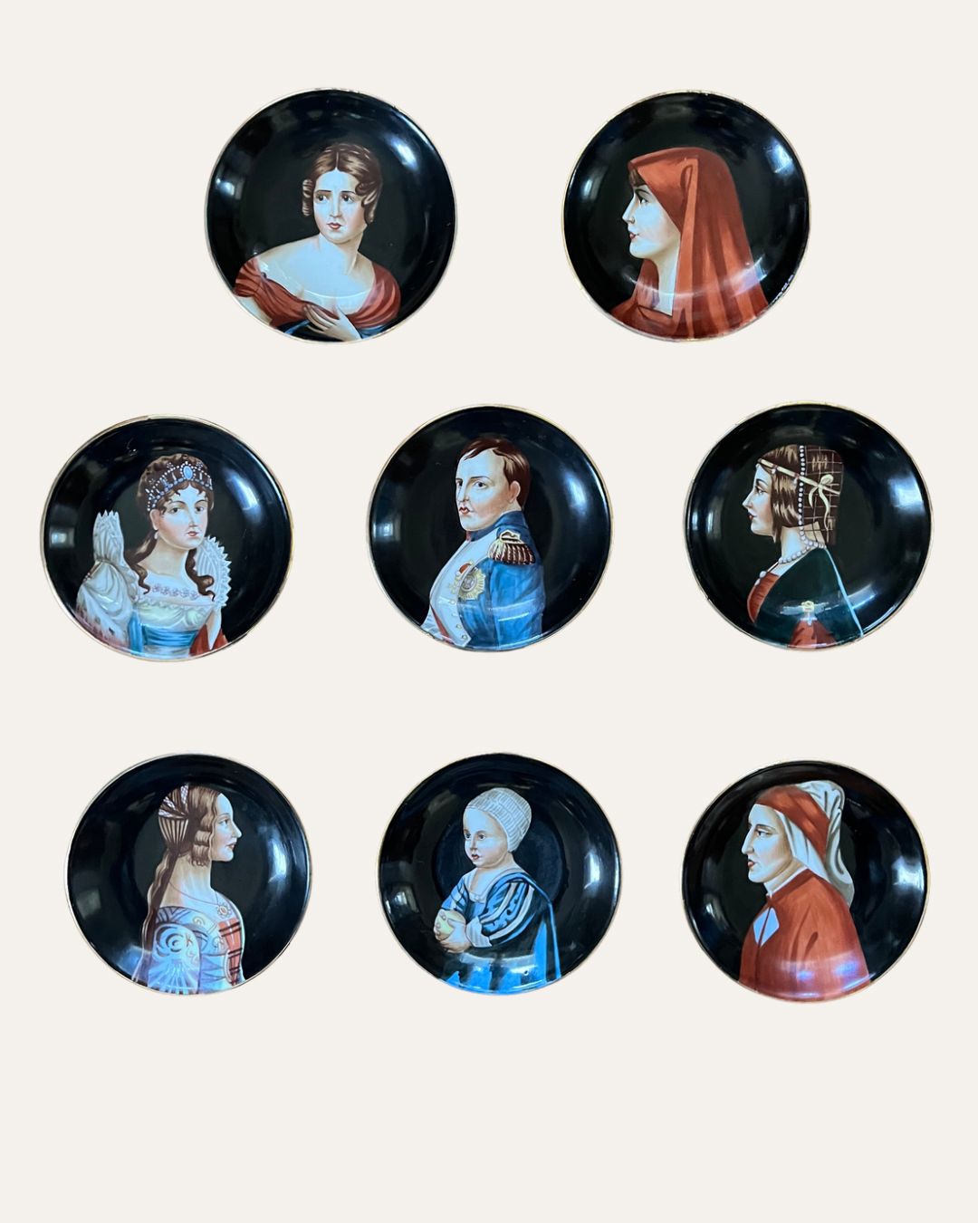 Set of Eight Richard Ginori Hand-Painted Italian Portrait Mini Plates | Historical Figures
