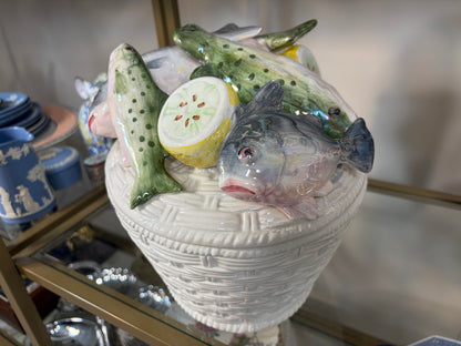 Stunning Italian Fish Tureen with raised fish and lemons and basket design!