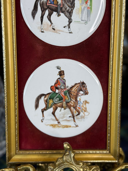 RESERVED - AMYLEA - Vintage Harleigh China Co. Staffordshire “Hussars” Framed Porcelain Plaques, England c.1970s | DA4608