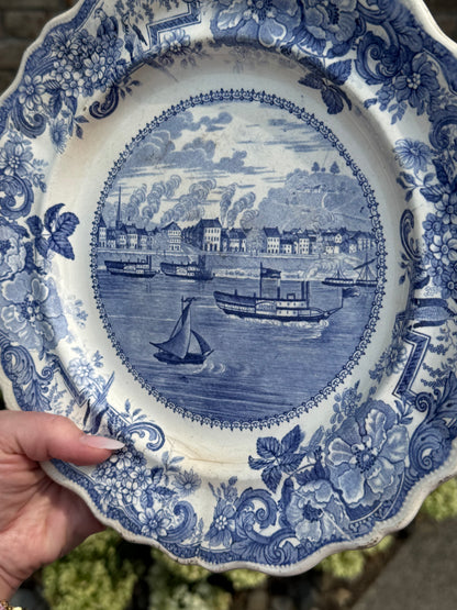 RESERVED - ANGIEFRIEND - RARE Antique c. 1830 Clews Historical Staffordshire Blue Transferware “Picturesque Views – Pittsburgh, PA” Plate | AS IS