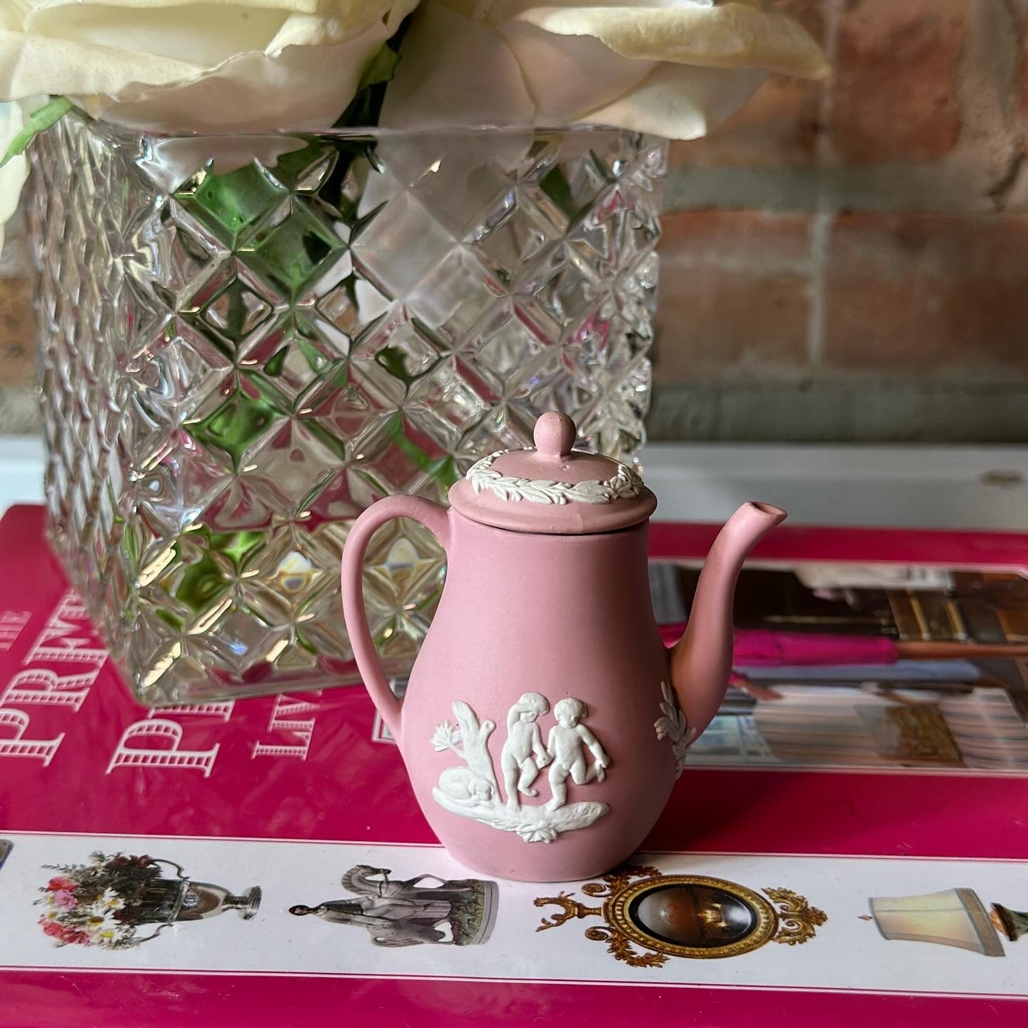 RARE- Pink Vintage Wedgwood Jasperware Coffee Pot, No flaws, 3" Tall - Pristine!