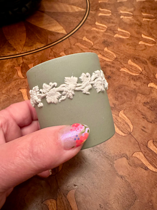 Vintage Wedgwood Jasperware Toothpick Holder / Mini Vessel – Sage Green