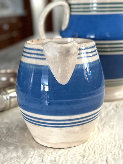 Live 09/15 Antique English Blue Banded Mocha Ware Milk Pitcher | c. 1890–1920