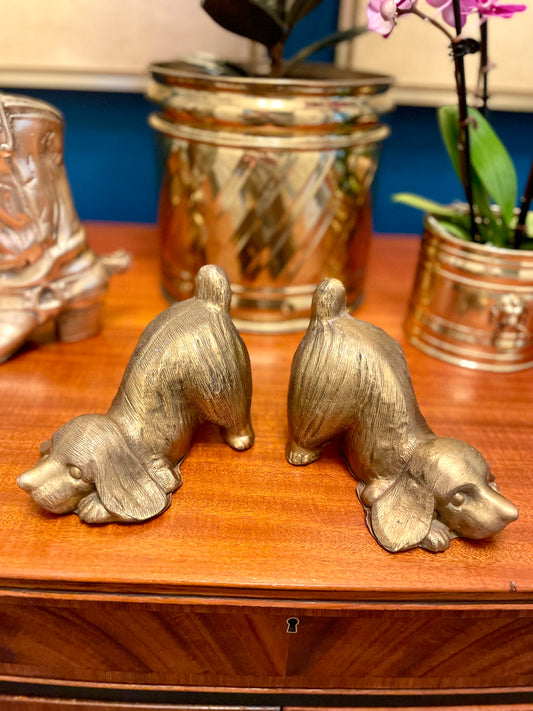 Vintage Pair of 7” Solid Brass Playful Cocker Spaniels!