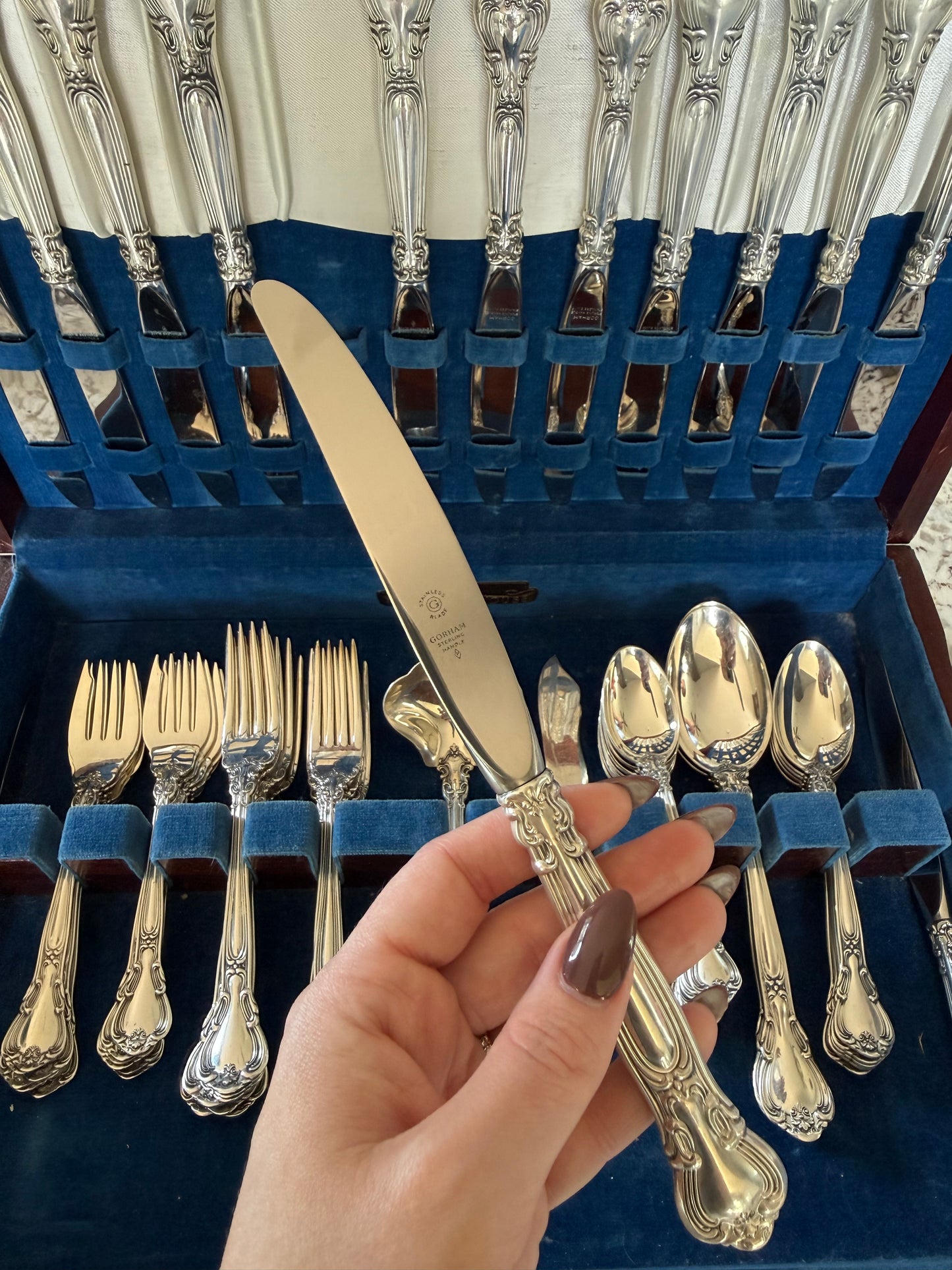 Gorham Unmonogrammed Chantilly Sterling Silver 75-Piece Flatware Set W/ Storage Box