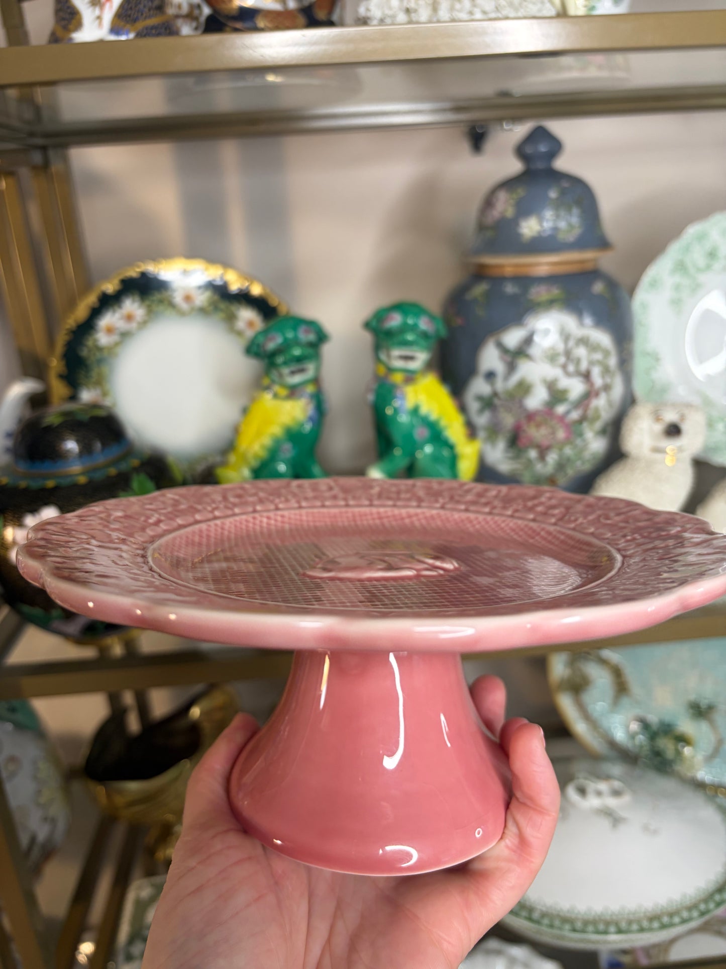 Reserved for Yvonne! Bordallo Pinheiro pink bunny small cake stand!