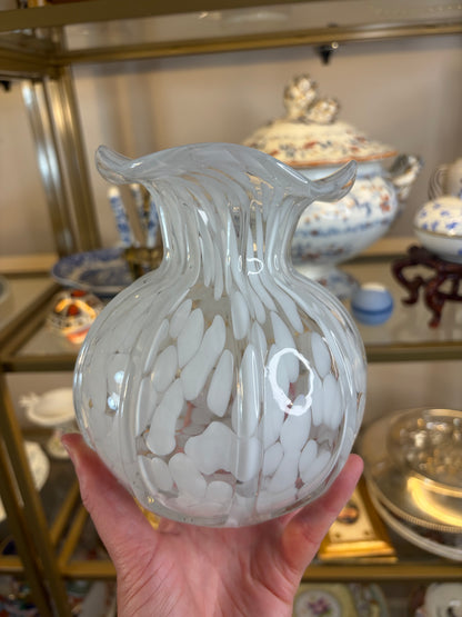 Lovely Ruffled edge white spotted vase!