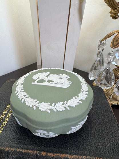 Wedgwood sage green and white flower shape box