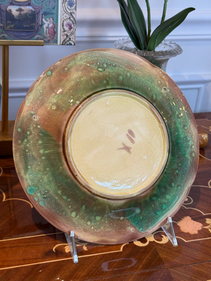 Antique French Majolica Sunflower Basketweave Plate 9.25” c.1880–1900