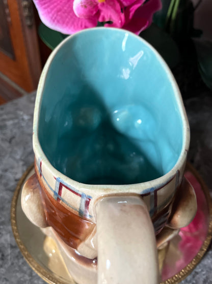 Antique French Whimsical Sarreguemines Fisherman Jug