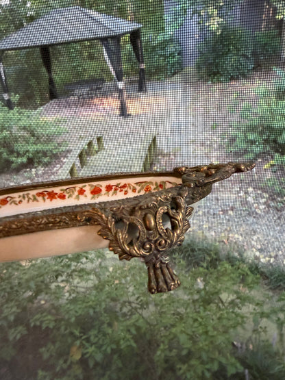 Gorgeous bronze footed floral dish!