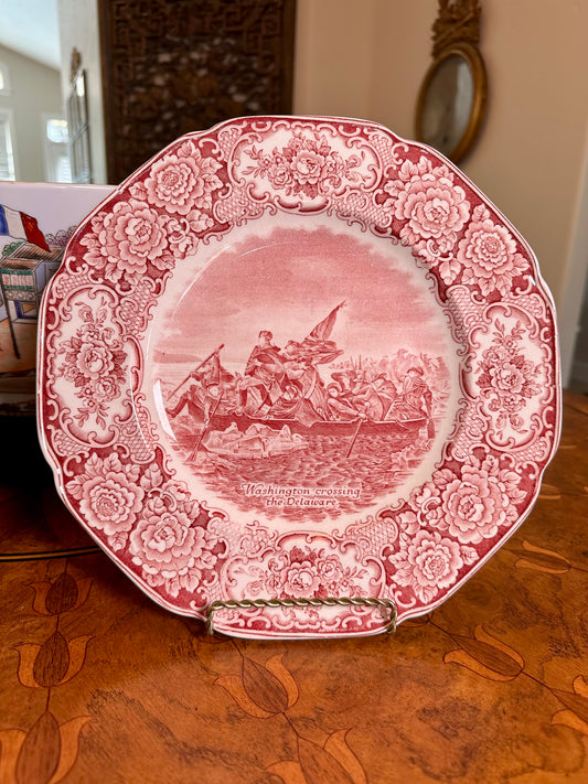 Vintage Crown Ducal George Washington Crossing the Delaware Red Transferware Plate | 10”