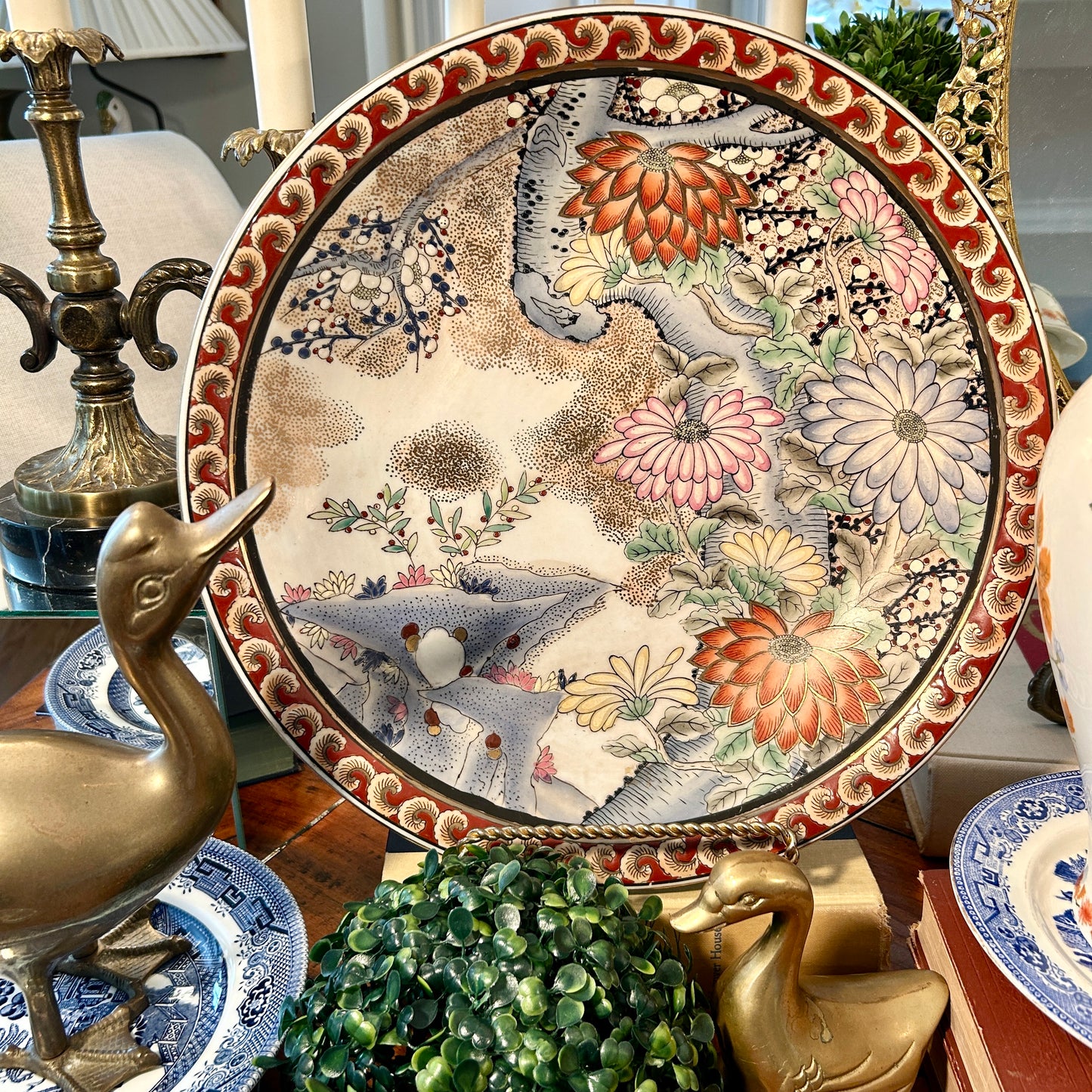 Gorgeous chinoiserie  chrysanthemum massive 14 in platter