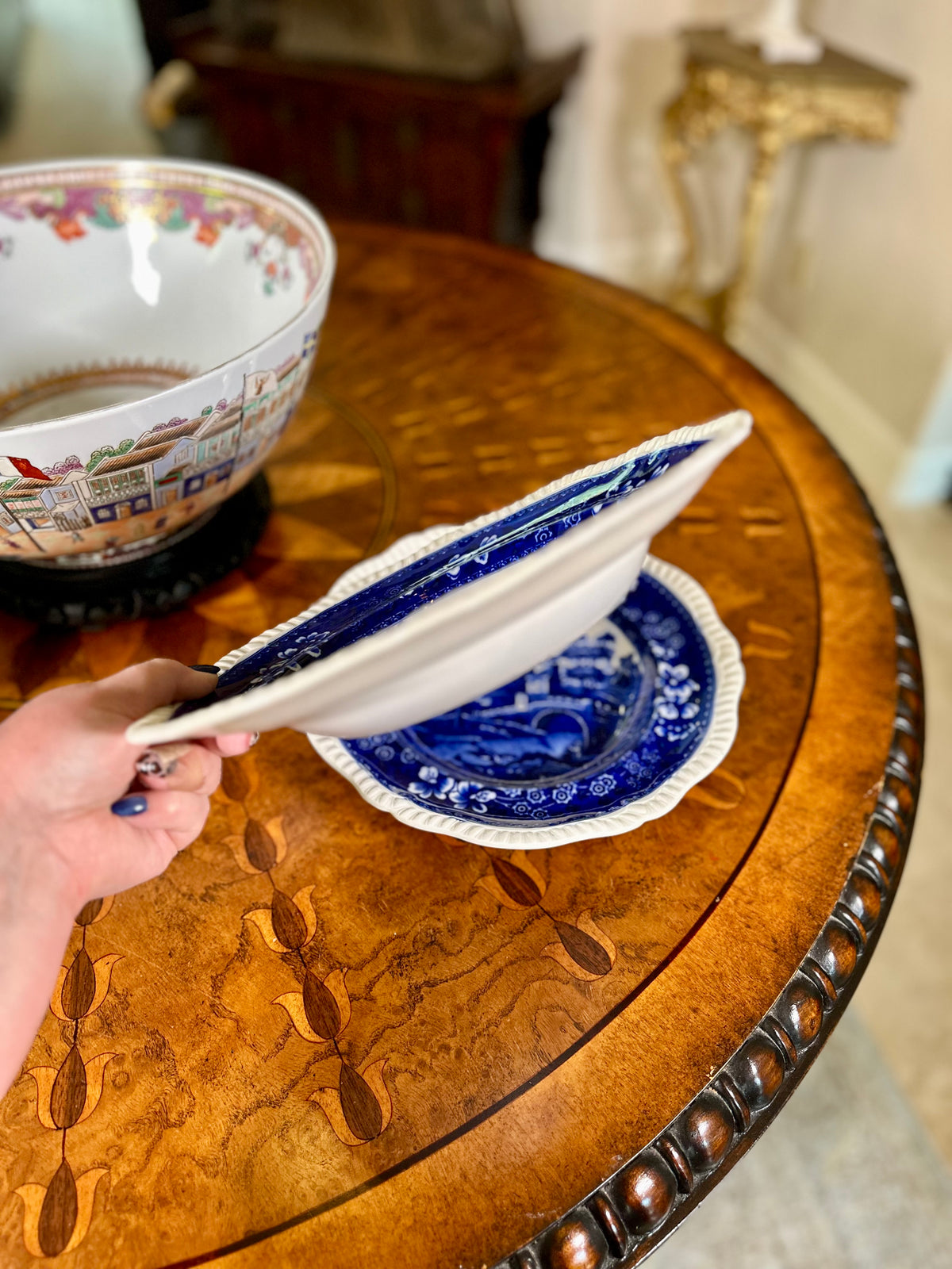 Pair Antique Copeland Spode Tower Blue Flat Soup Pasta Plates | November 1924