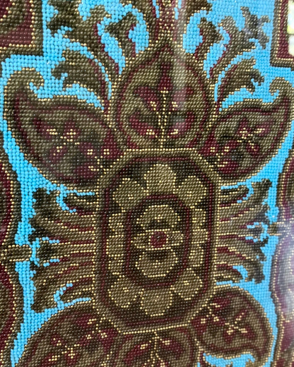 Framed Original Victorian Beadwork Panel in Custom Frame With Padded Silk Surround- Museum Glass