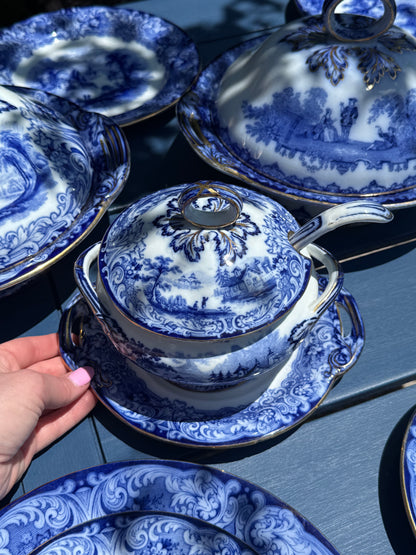 Antique c.1891–1902 Royal Doulton Geneva Blue Transferware Dinner Service | 23-Piece English Set