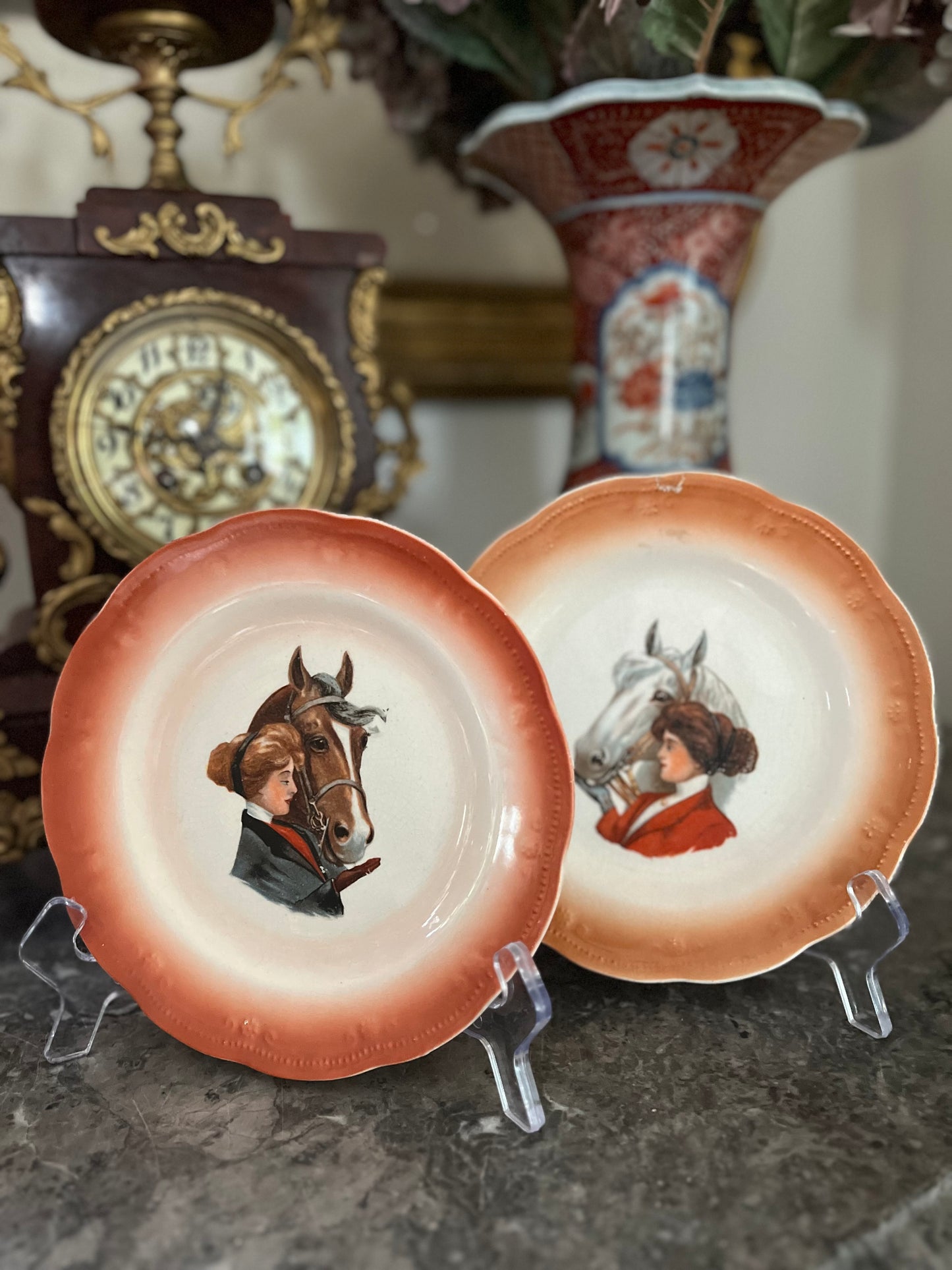 RESERVED - MIMIGIO - Live 06/09 Beautiful Pair Of Hand Painted Horse Plates 7 1/4”